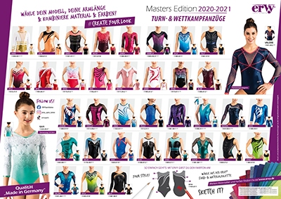 Die neue ERVY Masters Edition 2020-2021 mit bunten Farben, bedruckten Turnanzügen und vielen schönen Strassmotiven vom deutschen Hersteller ERVY Sports Fashion