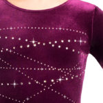 ERVY Turnanzug aus Samt in violett und Strass vorne und hinten