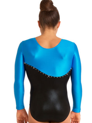 Turnanzug, langarm, schwarz/blau, Strassmotiv, Strasssteine