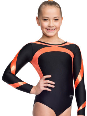 Turnanzug, langarm, Schwarz, Orange,