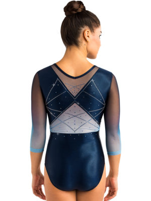 ERVY Turnanzug 3/4 Arm, glänzend blau, Tüllarme, Strassmotiv