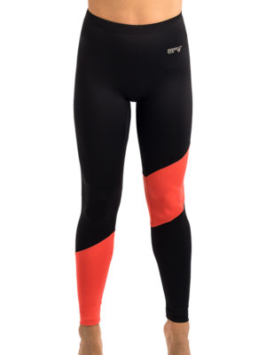 ERVY Schwarze enge Leggings, mit Streifen in orange und schmalen gesäumten Gummibund
