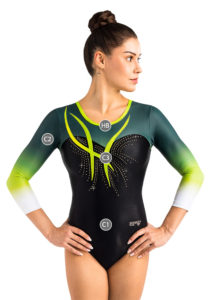 ERVY Farbkennzeichnung Leotard grün-schwarz-print, 3/4-Arm mit Strass