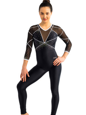 ERVY Overall in Schwarz, mit Tüll und Strass vorne, hinten, an den Ärmeln, 3/4-Arm